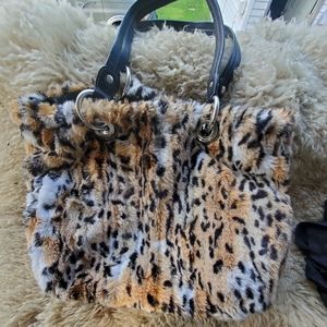 B Makowsky Cheetah Leopard Faux Fur Leather Tote